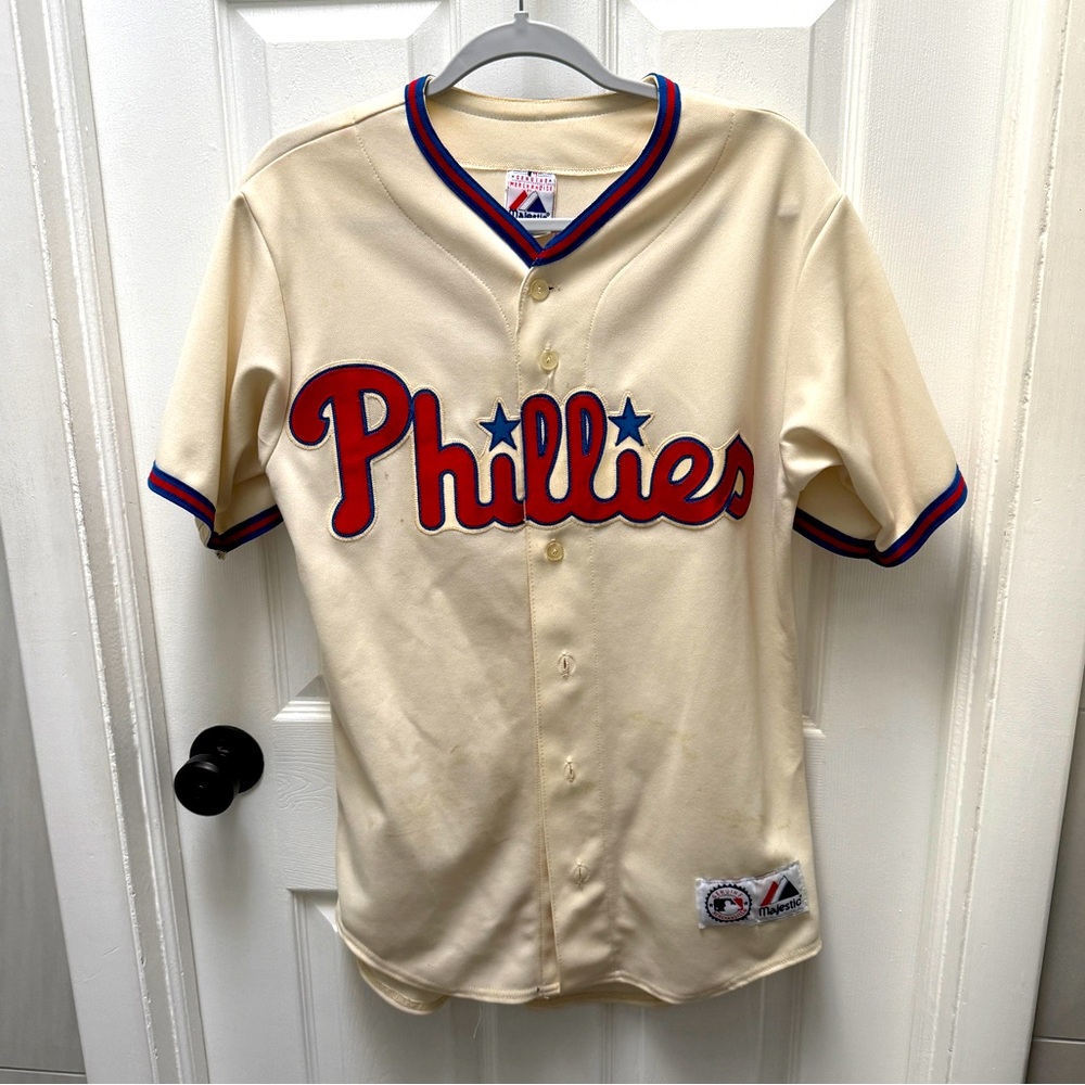 Majestic Cream Phillies Jersey with Red and Blue Accents